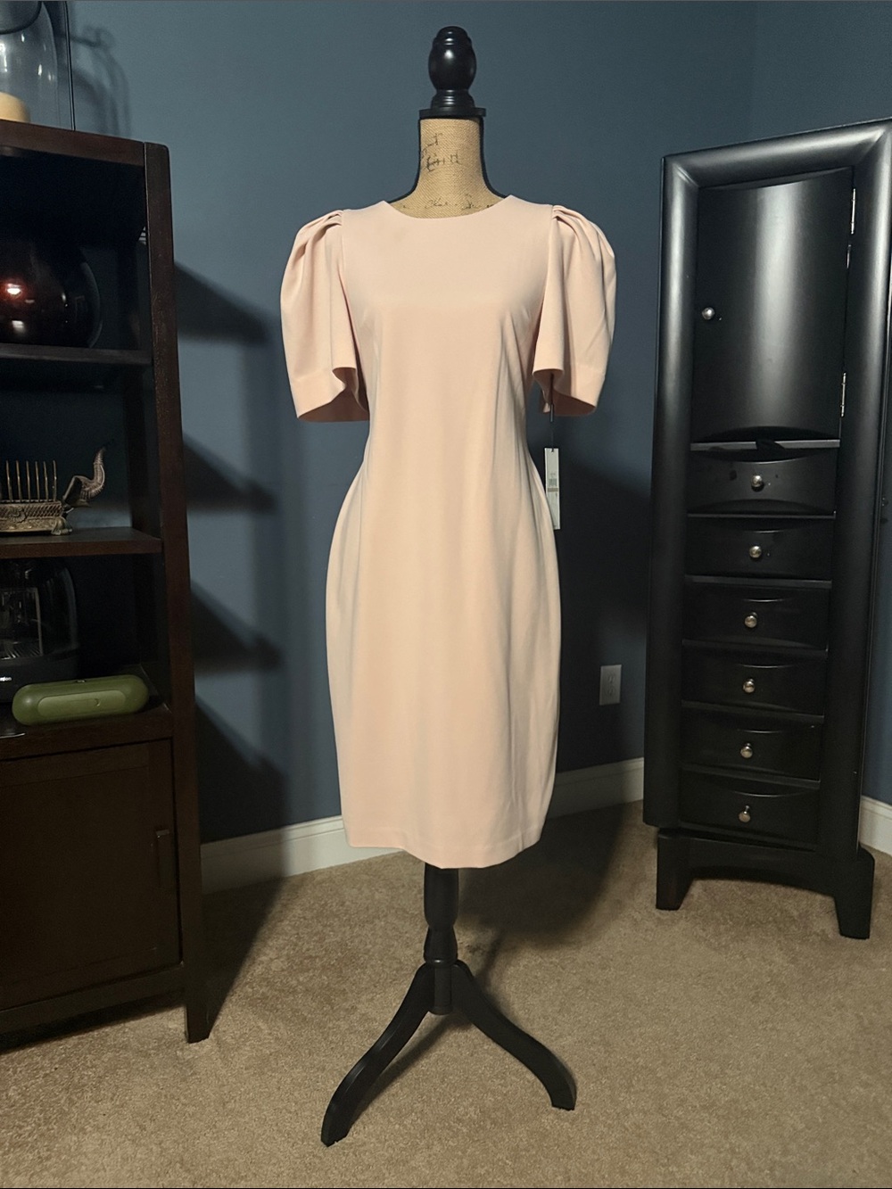 Calvin Klein Soft Blush Puff-Sleeve Sheath Dress